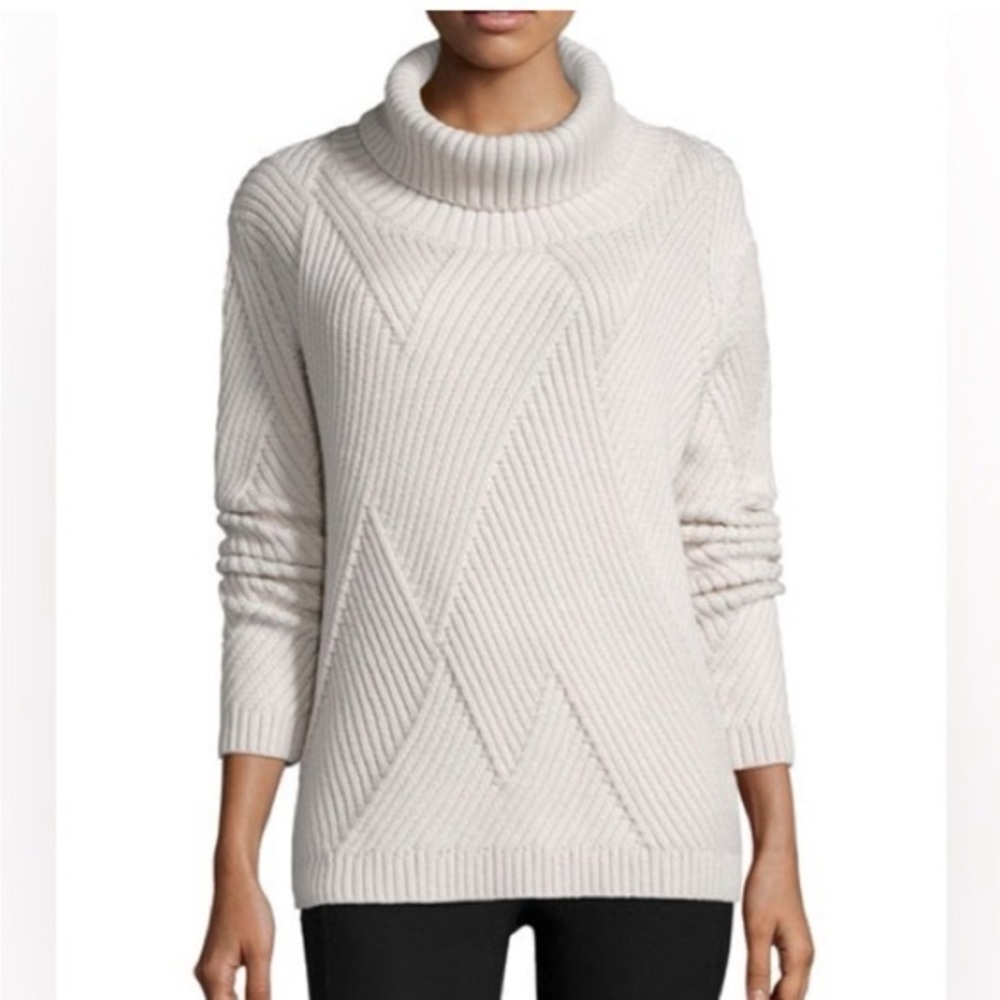 Rag and Bone Small 100% Marino Wool Ivory Cream Turtleneck Ribbed Winter Sweater